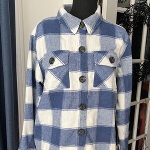 Steve Madden Blue and White Plaid Button Down Shirt